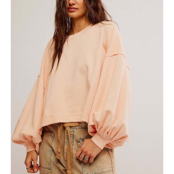 Free People Tops - FREE PEOPLE Trish Sweatshirt / Summer Peach, Size XL